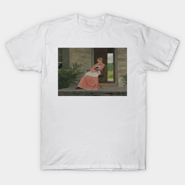 Girl Reading On A Stone Porch by Winslow Homer T-Shirt by Classic Art Stall